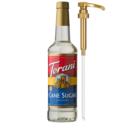 Torani Cane Sugar Sweetener, Simple Syrup for Drinks & Desserts, Pump Included, 25.4 Oz