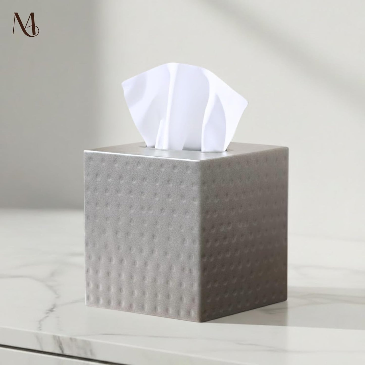 Monarch Abode Tissue Box Cover Square – Hand Hammered Pewter Metal Tissue Holder Box for Bathroom Accessory, Aesthetic Decorative Facial Napkin Cube for Modern Home Decor