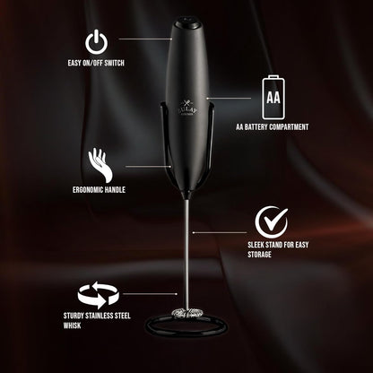 Zulay Kitchen Executive Series Milk Frother Wand - Upgraded & Improved Stand - Ideal Coffee Gift - Coffee Frother Handheld Foam Maker For Lattes - Electric Milk Frother Handheld For Cappuccino
