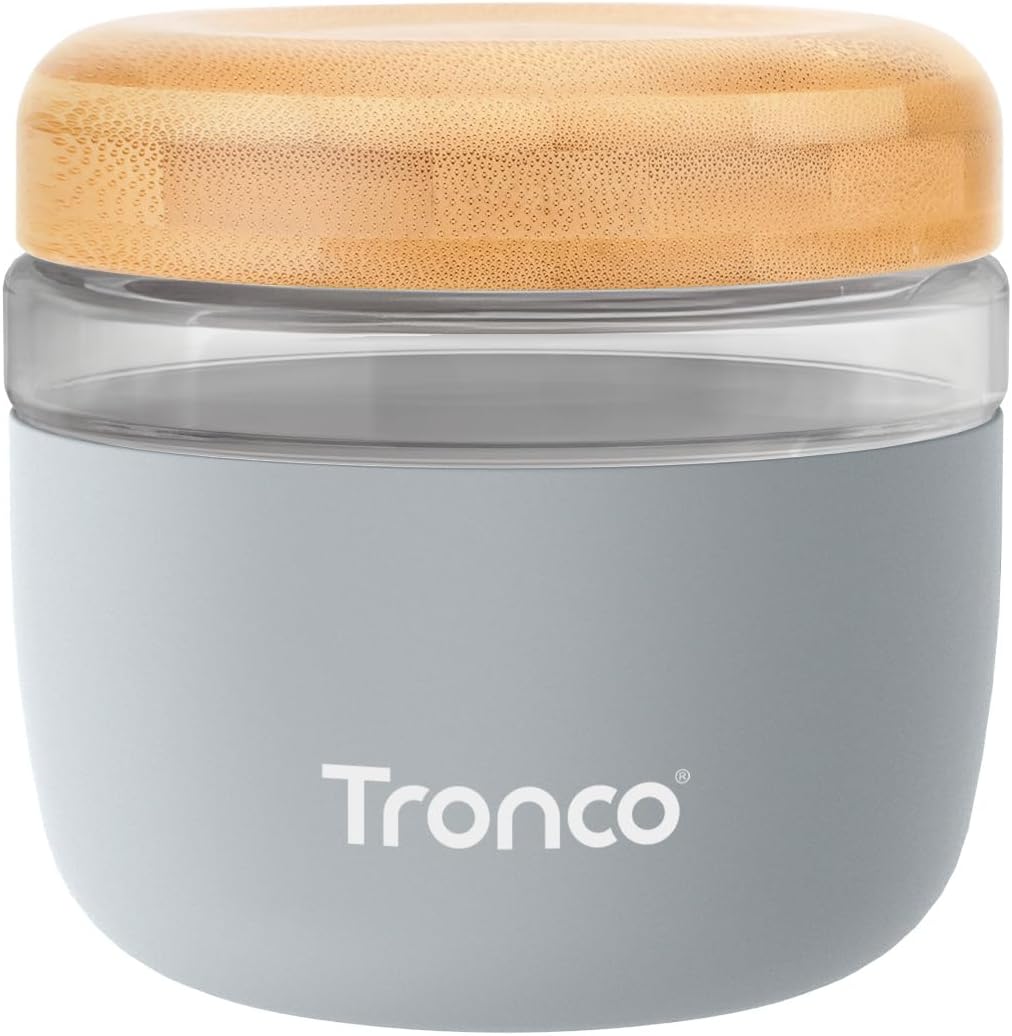 Tronco 24 oz Glass Container with Bamboo Lids, Food Storage Bowls for Soup, Stew & Overnight Oats, 100% Leak & Spill Proof, Airtight, Microwave & Dishwasher Safe, BPA-Free