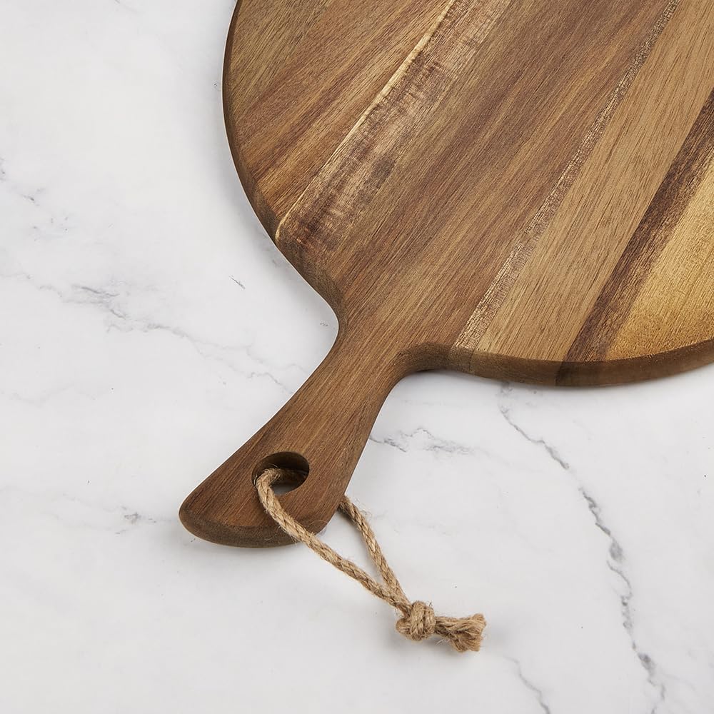 Acacia Wood Cutting Board Round, 16" × 12" × .78" Wooden Chopping Board Round Cutting Boards for Kitchen Charcuterie Board Paddle Carving Butter Serving Tray for Cheese Meat Fruit Pizza Bread