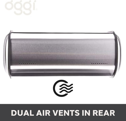 Oggi Stainless Steel Roll Top Bread Box for Kitchen Countertop with Stainless Steel Lid - Fits Multiple Large Loaves of Bread and Other Freshly Baked Goods Including Cookies, Bagels, Muffins