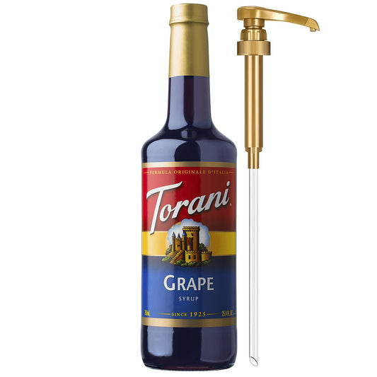 Torani Grape Syrup for Drinks, Flavoring for Iced Tea, Lemonade, Sodas, and Cocktails, Glass Bottle with Pump Included, 25.4 Fl Oz