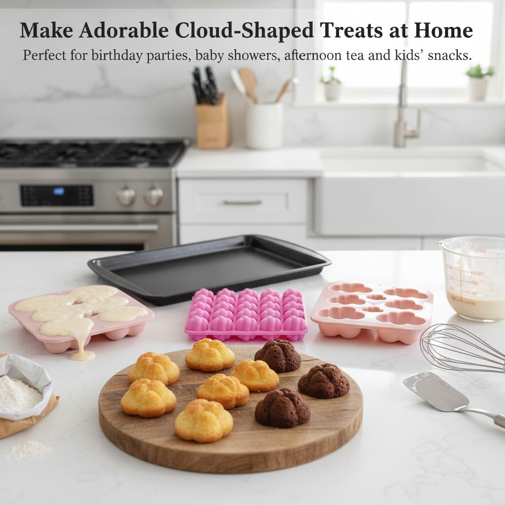 3D Cloud Shape Silicone Molds, 3-Pack Non-Stick Flexible Trays for Baking, Ice Cubes, Chocolate, Candies, Soap, Resin & Crafts