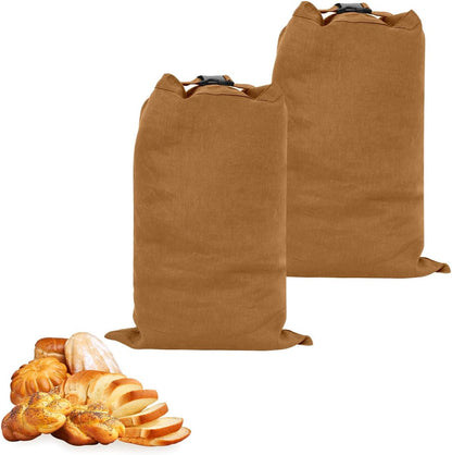 2 Pcs Reusable Linen Bread Bags with Zipper (Dark Yellow), 13 x 19.6 Inches, Plastic Free, Single Layer