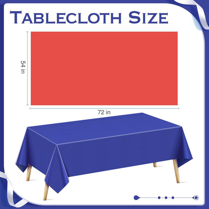 6 Pieces July Four Series Rectangle Tablecloth, 54x72" Solid Color Waterproof & Spillproof Disposable Plastic Table Cover, Durable Party Tablecloth for Dining, Buffet, Picnic, Outdoor Events