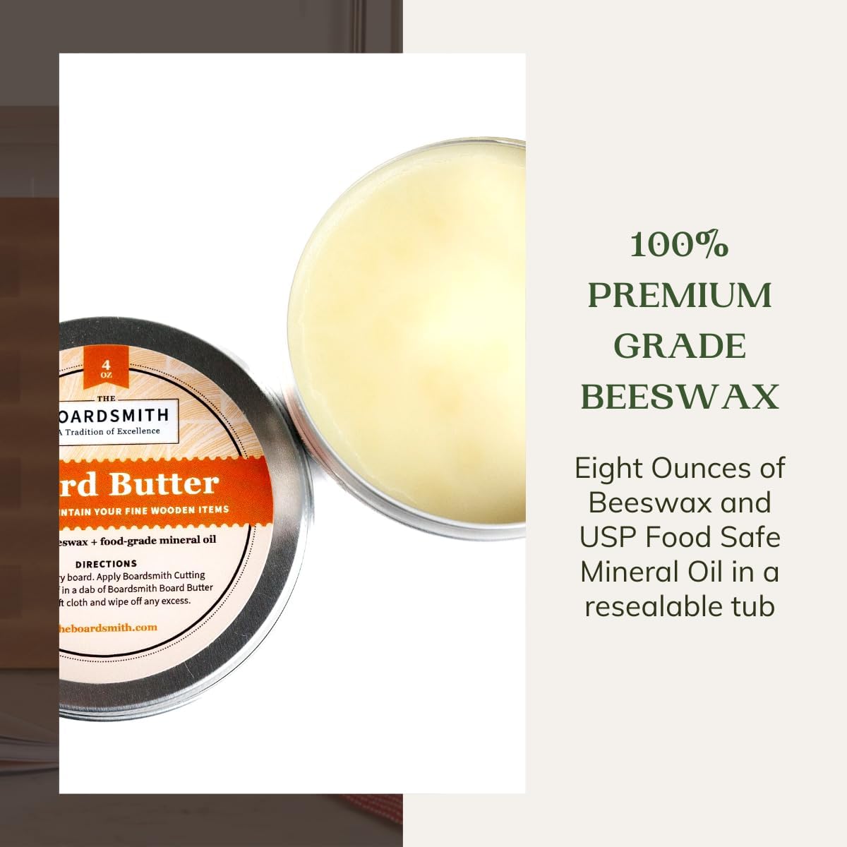 The Boardsmith Cutting Board Oil and Board Butter Set - Premium Food Grade Mineral Oil and Beeswax Cutting Board Wax - Large