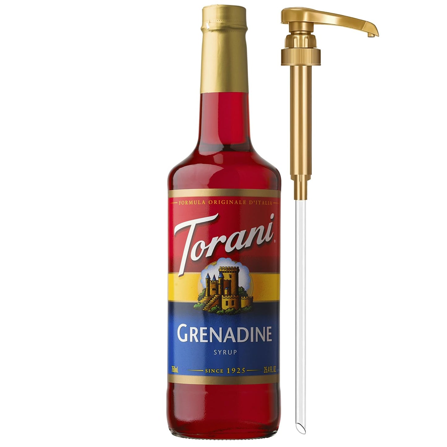 Torani Grenadine Syrup for Drinks, Flavoring for Sodas, Cocktails, and Mocktails, Pump Included, 25.4 Oz