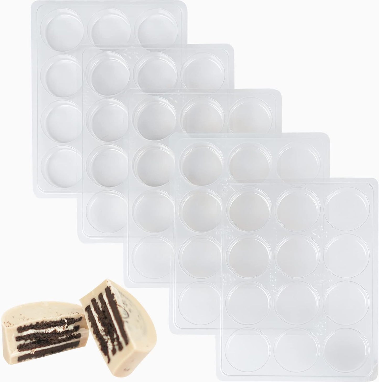 Round Cookie Chocolate Mold, Covered Cookie Mold 5 Pack, 12 Cylinders Each, Chocolate Covered Round Cookies,Candy and Chocolate, and Even Soap Molds