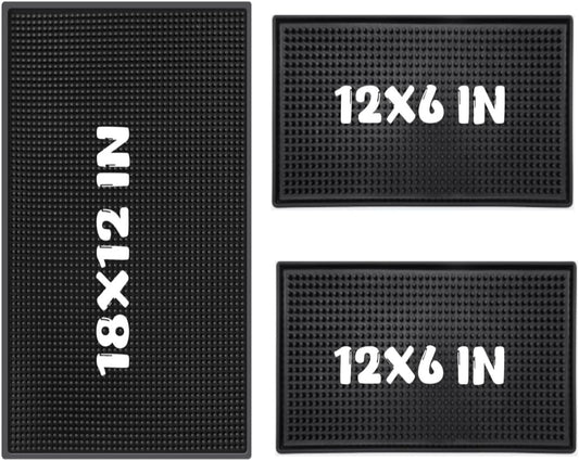 WANGCHAO 3 pcs Black 8mm Thick Anti-Skid Non-Toxic Rubber Bar Mat for Home Bar, Countertop, Restaurants, Coffee Bar - Premium Rubber Bar Service Spill Mat (3 Pack) (18 "x 12" +2PCS12 x 6")