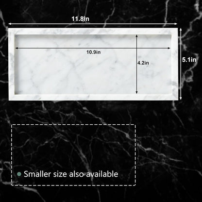 Luxury Natural Small Marble Tray for Bathroom Vanity and Kitchen Sink, Stone Countertop Organizer for Soap Dispenser, Jewelry, Perfume, Candle, Ring, Home Decor, Non-Resin Non-Ceramic