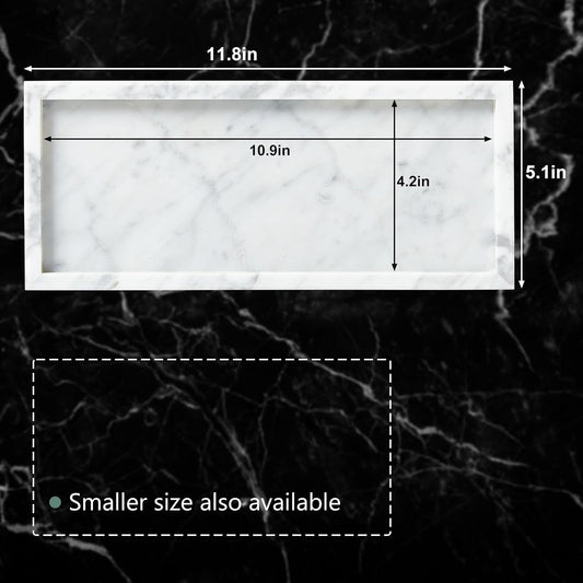 Luxury Natural Small Marble Tray for Bathroom Vanity and Kitchen Sink, Stone Countertop Organizer for Soap Dispenser, Jewelry, Perfume, Candle, Ring, Home Decor, Non-Resin Non-Ceramic