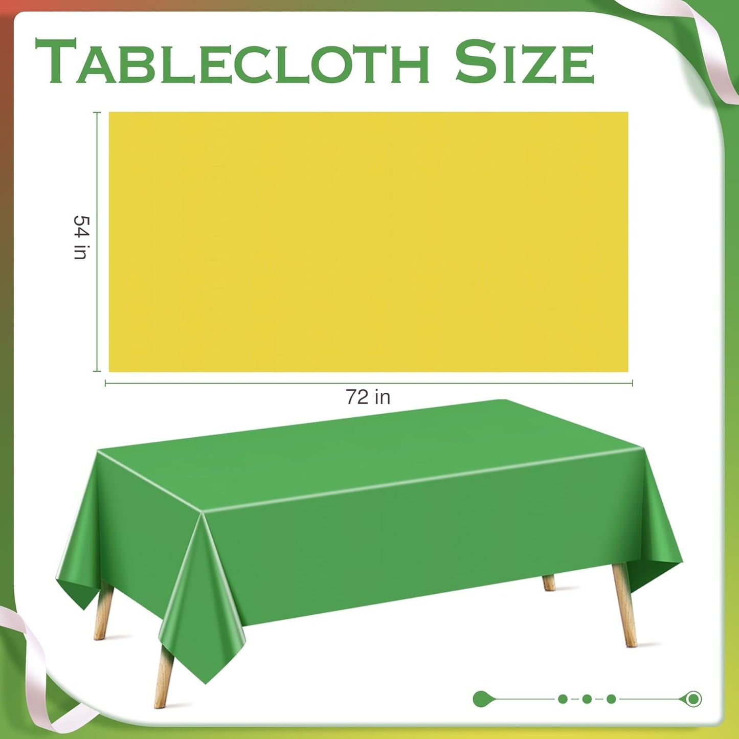 3 Pcs Red & Green & Gold Series Rectangle Tablecloth, 54x72" Solid Color Waterproof & Spillproof Disposable Plastic Table Cover, Durable Party Tablecloth for Dining, Buffet, Picnic, Outdoor Events