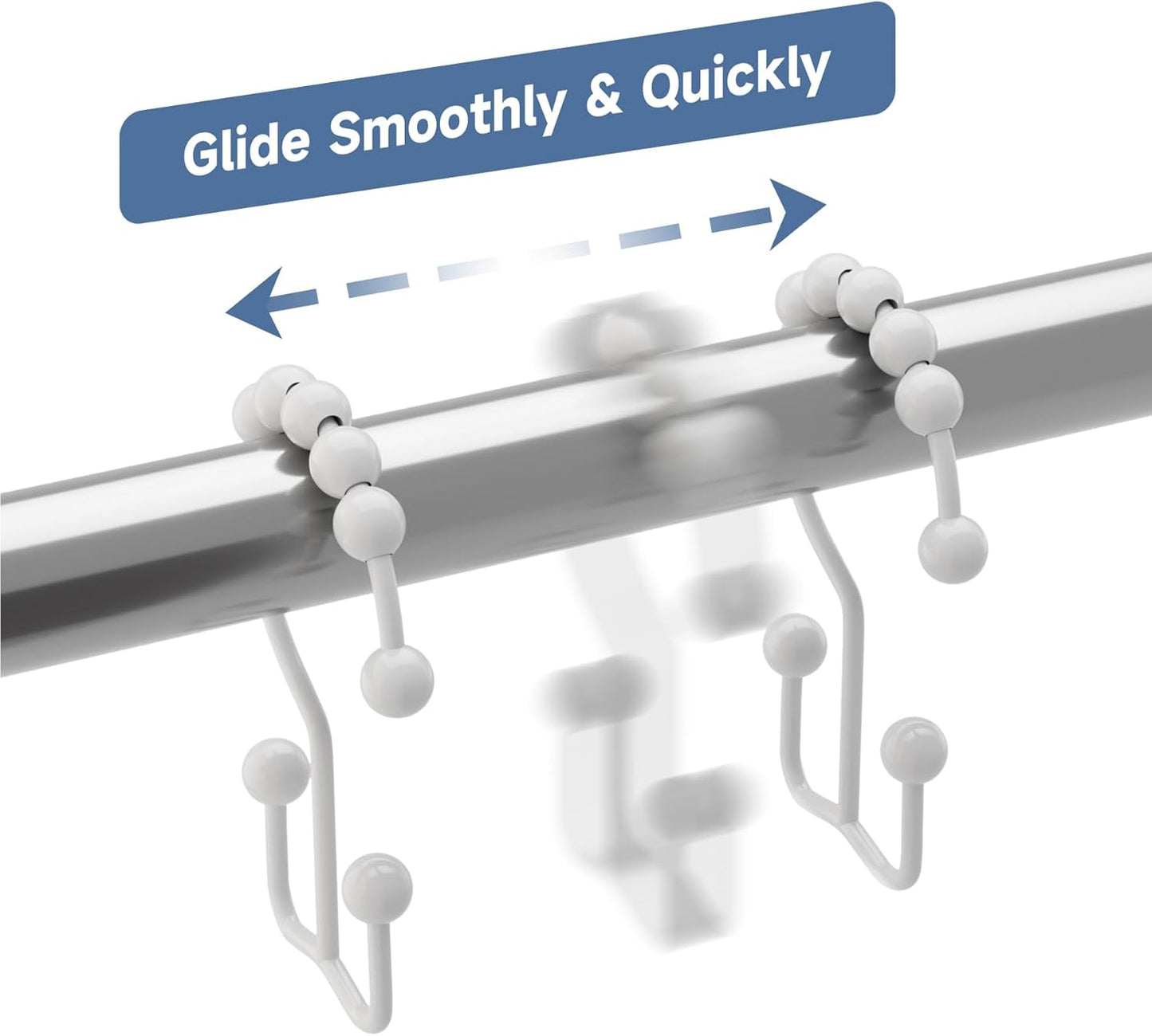 Titanker Shower Curtain Hooks Rings, Rust Resistant Metal Double Glide Shower Hooks for Bathroom Shower Rods Curtains, Set of 12 Hooks - White