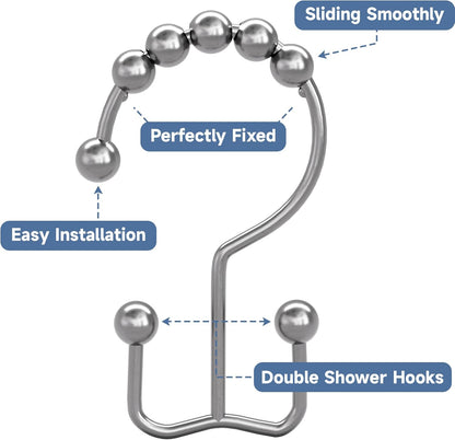 Titanker Shower Curtain Hooks Rings, Rust Resistant Metal Double Glide Shower Hooks Rings for Bathroom Shower Rods Curtains, Set of 24 Hooks - Chrome