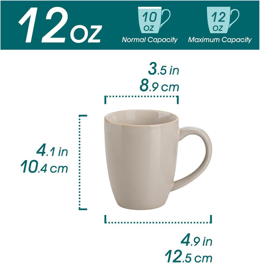 vancasso PLAYA Ceramic Coffee Mug Set of 6, 12 Oz Tea Cups with Handle for Latte, Tea, Cappuccino, Milk, Cocoa, Microwave&Dishwasher Safe, Grey