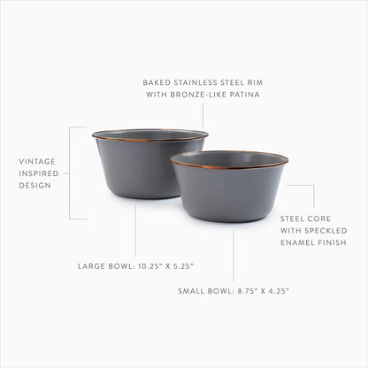 Barebones Enamel Mixing Bowl Set - Mixing Bowls, Salad Bowls, and Serving Bowls - Camping Dishes and Kitchen Essentials (Slate Gray)
