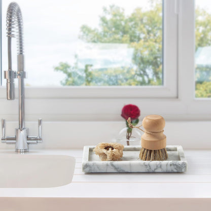Natural Small Marble Vanity Tray, Luxury Stone Organizer for Bathroom & Kitchen | Holds Soap Dispenser, Jewelry, Perfume | Non-Resin, Non-Ceramic Décor
