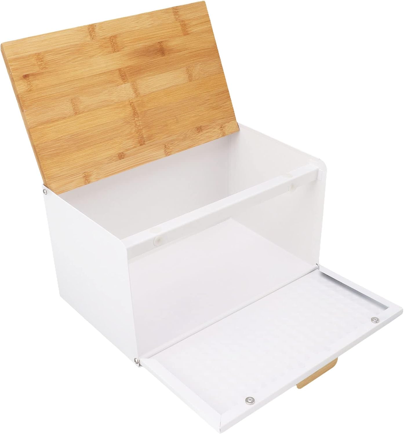 Asixxsix Bread Box with Wood Lid, Vintage Bread Storage Bread Bin Large Capacity Bread Box Modern Bread Keeper Holder Kitchen Counter Bread Storage Container for Homemade Bread, Bagel (White)