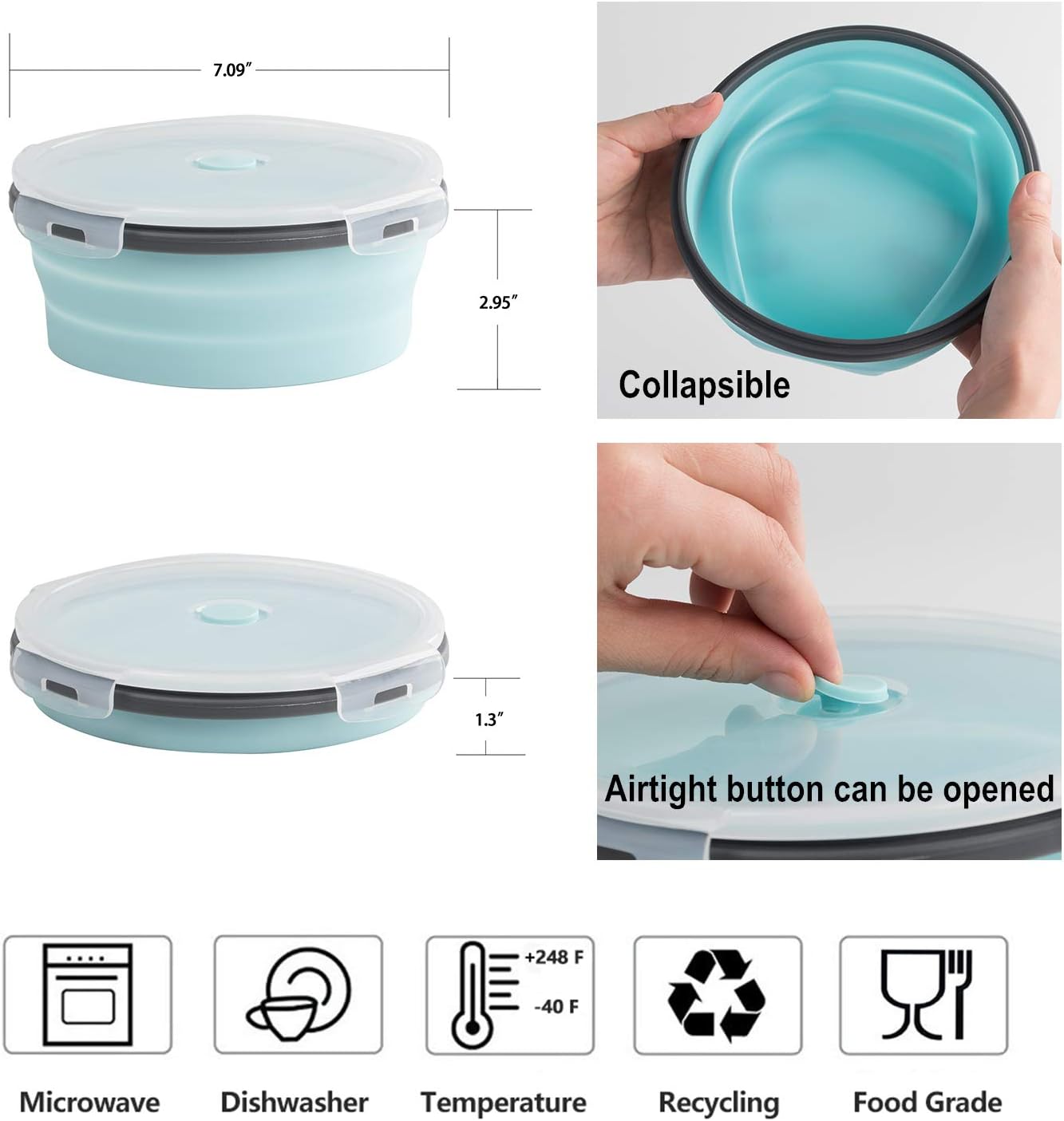 COLORCORAL Camping Bowl with Lid Collapsible Silicone Bowl and Foldable Stainless Steel Fork for Travel and Camping Microvave and Fridge Food Storage Bowl from (1200ML)…