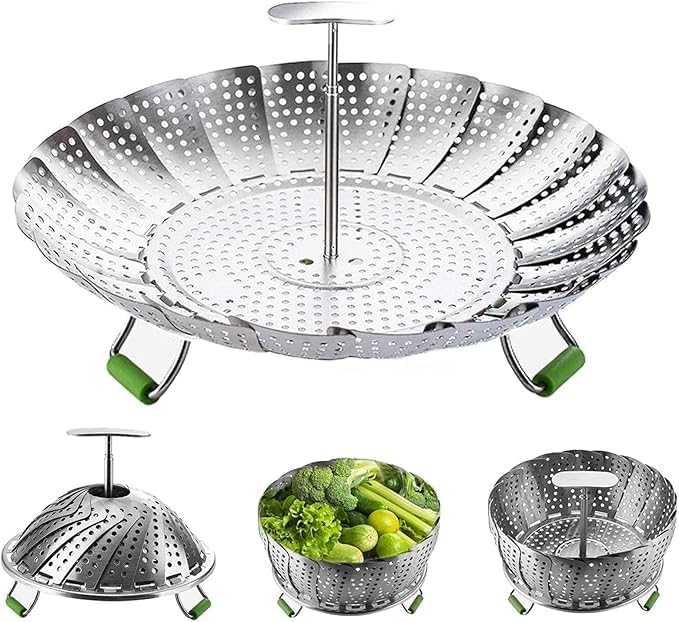 Steamer Basket, Veggie Steamer Basket for Cooking Stainless Steel Folding Vegetable Steamer Insert with Extending Removable Center Handle Expandable to Fit Various Size Pot(5.5" to 9")