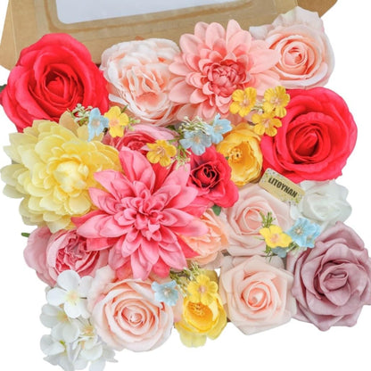Artificial Flower Box Set Pink & Yellow Silk Flowers Rose Faux Flowers for DIY Bouquets Centerpieces Arrangements Table Decor Baby Shower Party Home Decor (Pink & Yellow)