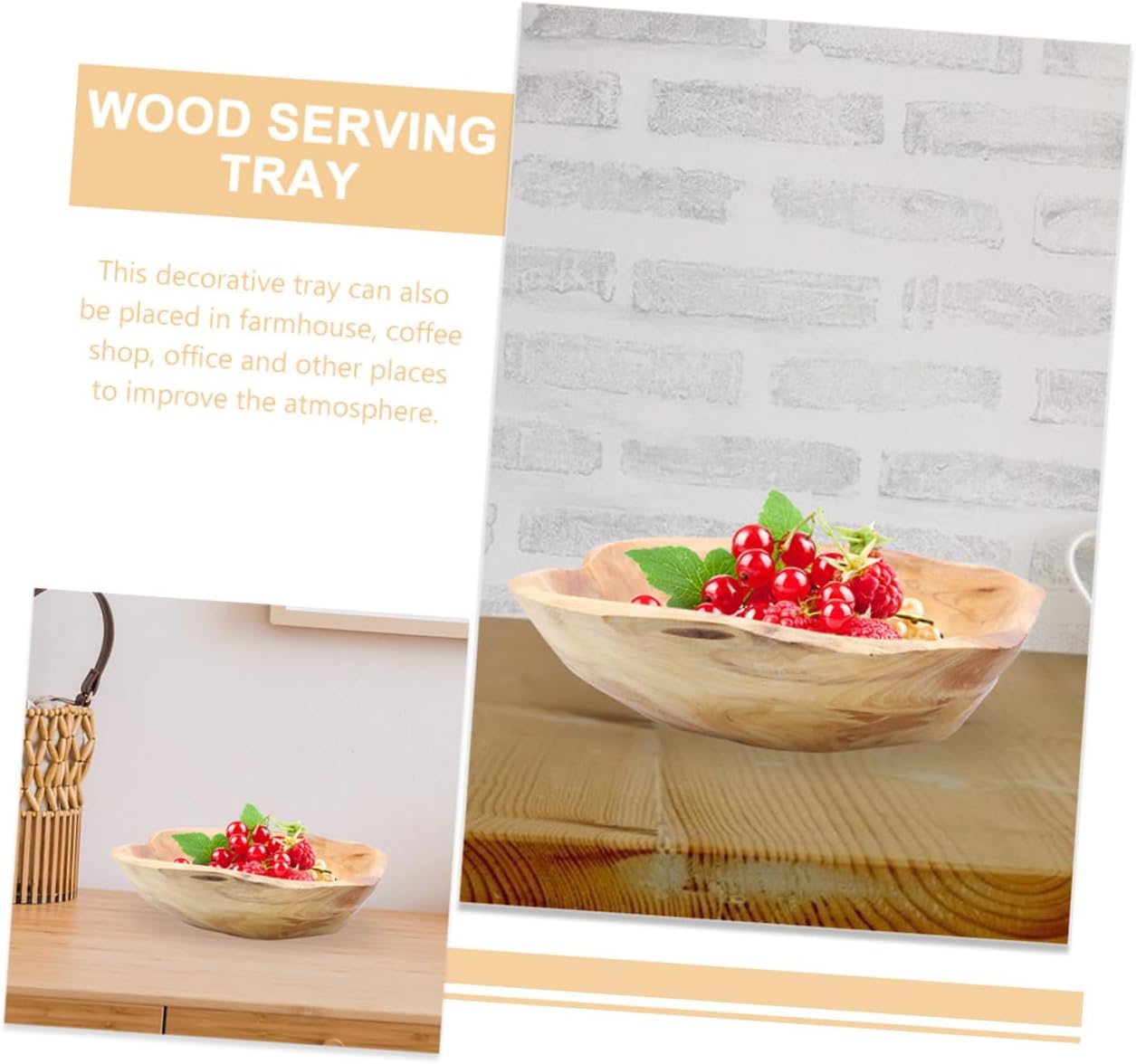 Wooden Serving Bowls, Rustic Wood Fruit Tray, Carved Salad Bowl, Decorative Keys Holder, Coffee Table Display