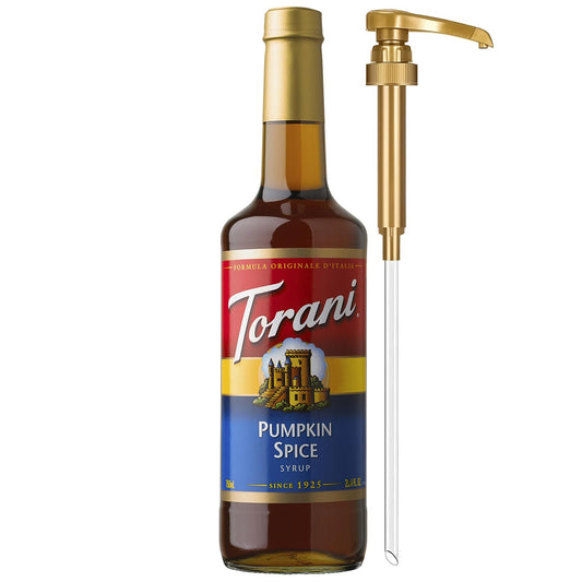 Torani Coffee Syrup, Pumpkin Spice Flavoring for Drinks, Glass Bottle with Pump Included, 25.4 Fl Oz
