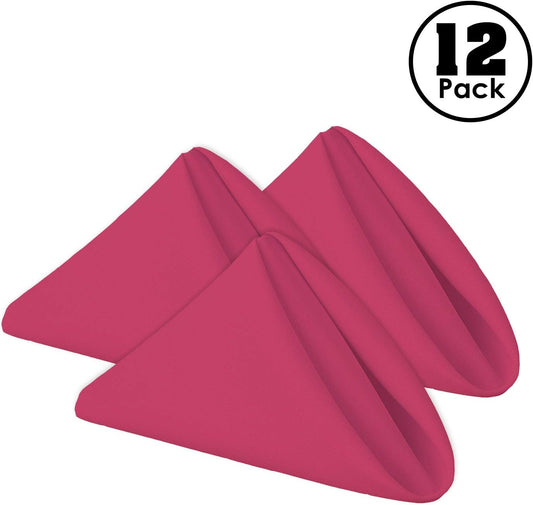 Gee Di Moda Cloth Napkins - 17 x 17 Inch Fuchsia Dinner Napkins - Set of 12 Soft & Absorbent Washable Fabric Cloth Table Napkins with Hemmed Edges for Hotel Restaurant, Holiday Parties & Wedding