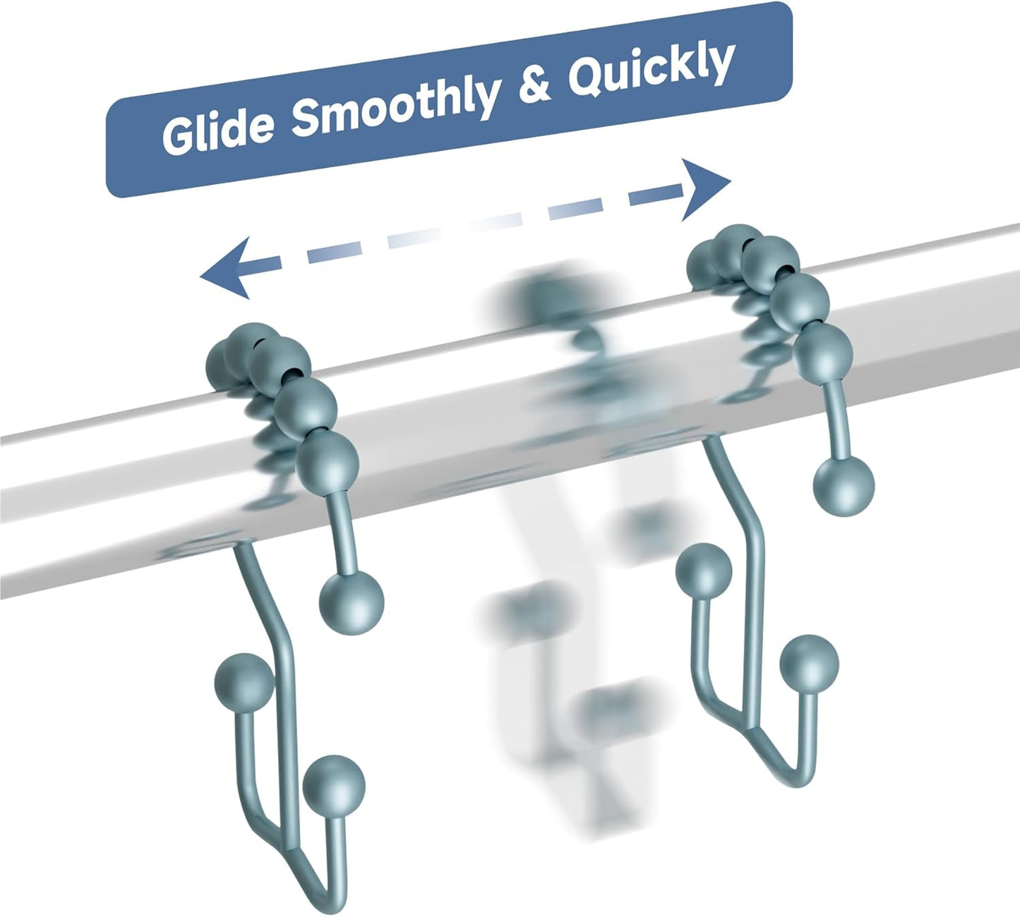 Titanker Shower Curtain Hooks Rings, Rust-Resistant Metal Double Glide Shower Hooks for Bathroom Shower Rods Curtains, Set of 12 Hooks - Lightcyan