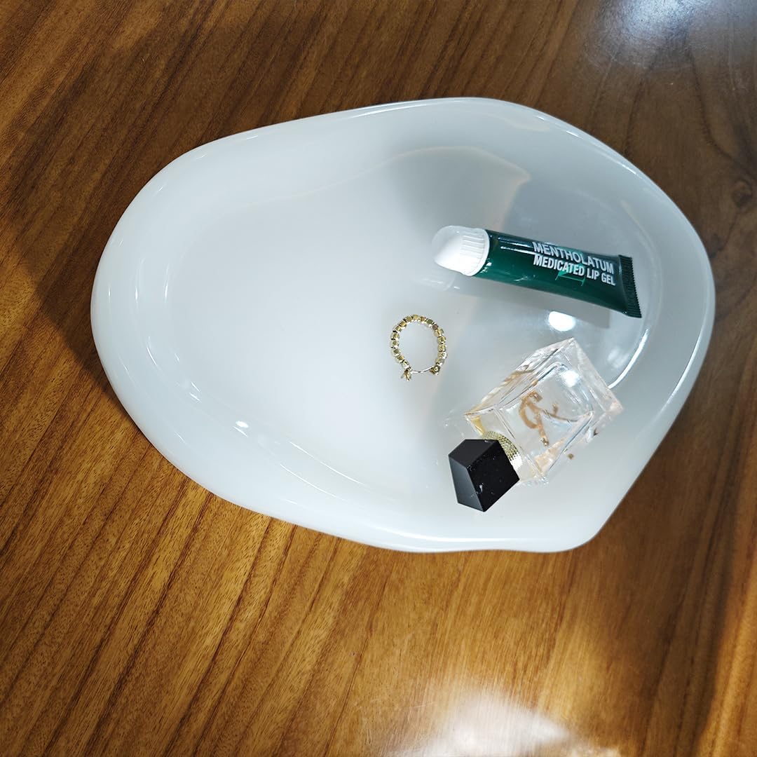 Natural Jade Tray for Jewelry, Food and Daily Items, Irregular Marble Sculpture, Suitable for Home Decor Storage Stone Tray Vanity/Dresser Non-Resin/Non-Ceramic (yunduo-Whie Jade)