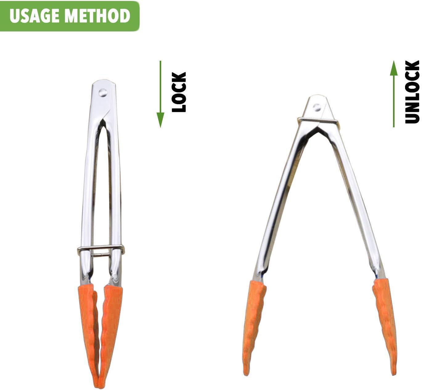 Appetizer Tongs 7-Inch Silicone Tipped Kitchen Tongs, Set of 3 (Orange)