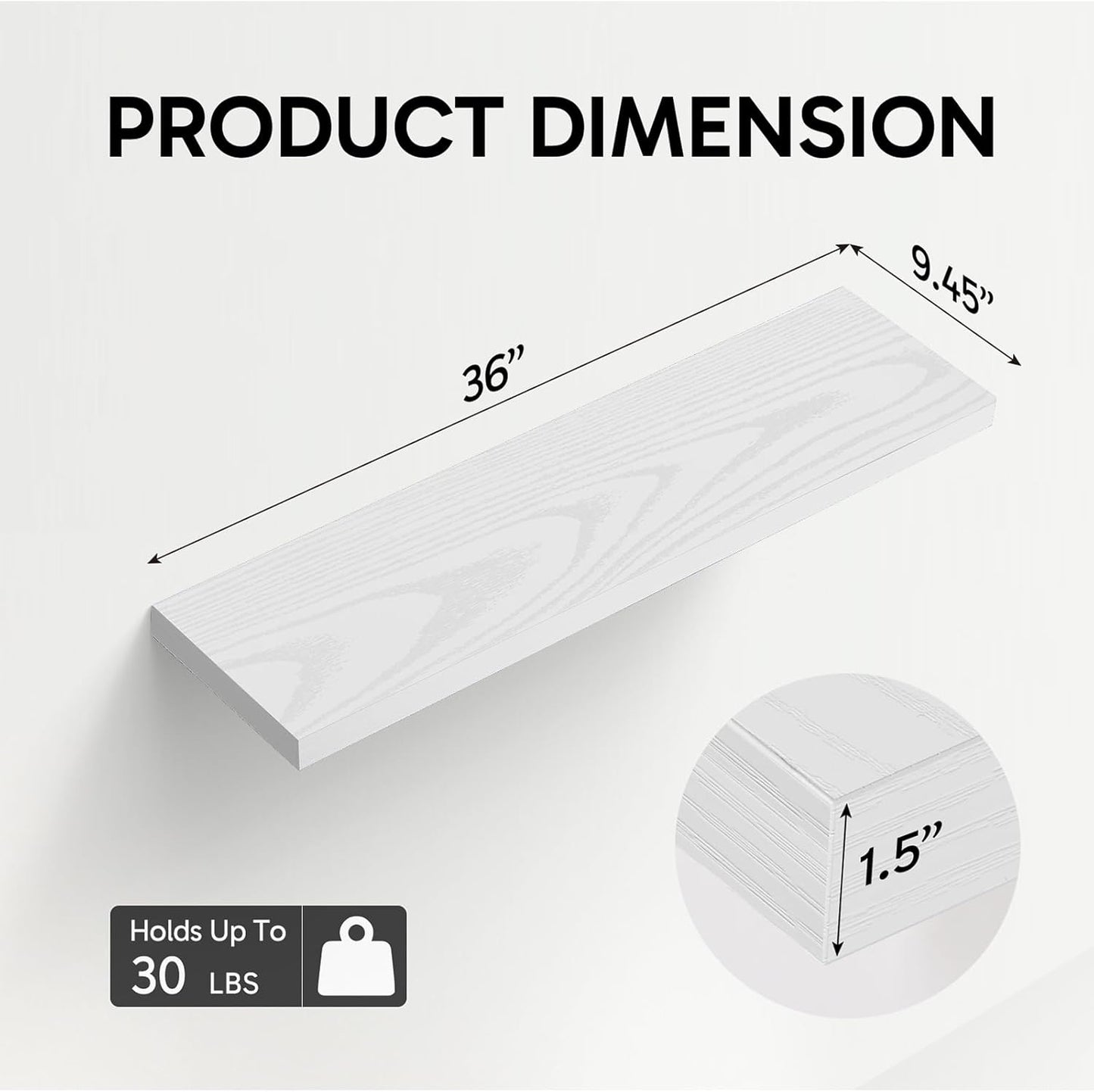 BAYKA White Floating Shelves for Wall, 36 inches Wall Mounted Rustic Wood Shelves for Bathroom, Bedroom, Living Room, for Book/Storage/Decor（Set of 3）