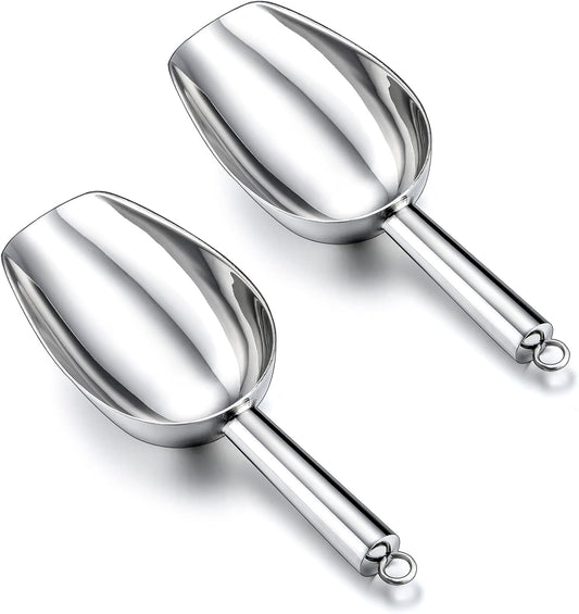 TeamFar 5 oz Ice Scoop, Stainless Steel Canister Ice Candy Scoop for Kitchen Dispenser Buffet Jars, Healthy & Sturdy, Multi-use & Mirror Finish, Dishwasher Safe-2 PCS