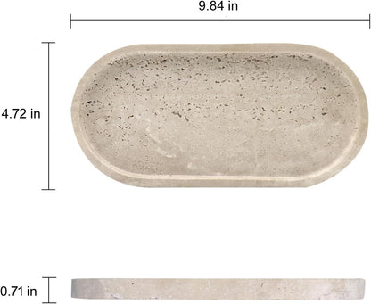 OOBOOB Oval Natural Marble Bathroom Tray for Decor Countertop, Marble Vanity Tray for Candles Perfume, Jewelry, Cosmetics, Elegant Vanity Organizer for Jewelry, Perfume