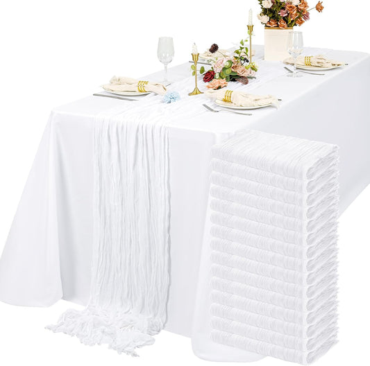 15 Packs Cheesecloth Table Runner White,10 Ft Rustic Gauze Boho Wedding Table Runner Decoration for Party Bridal Shower,21.5x120in