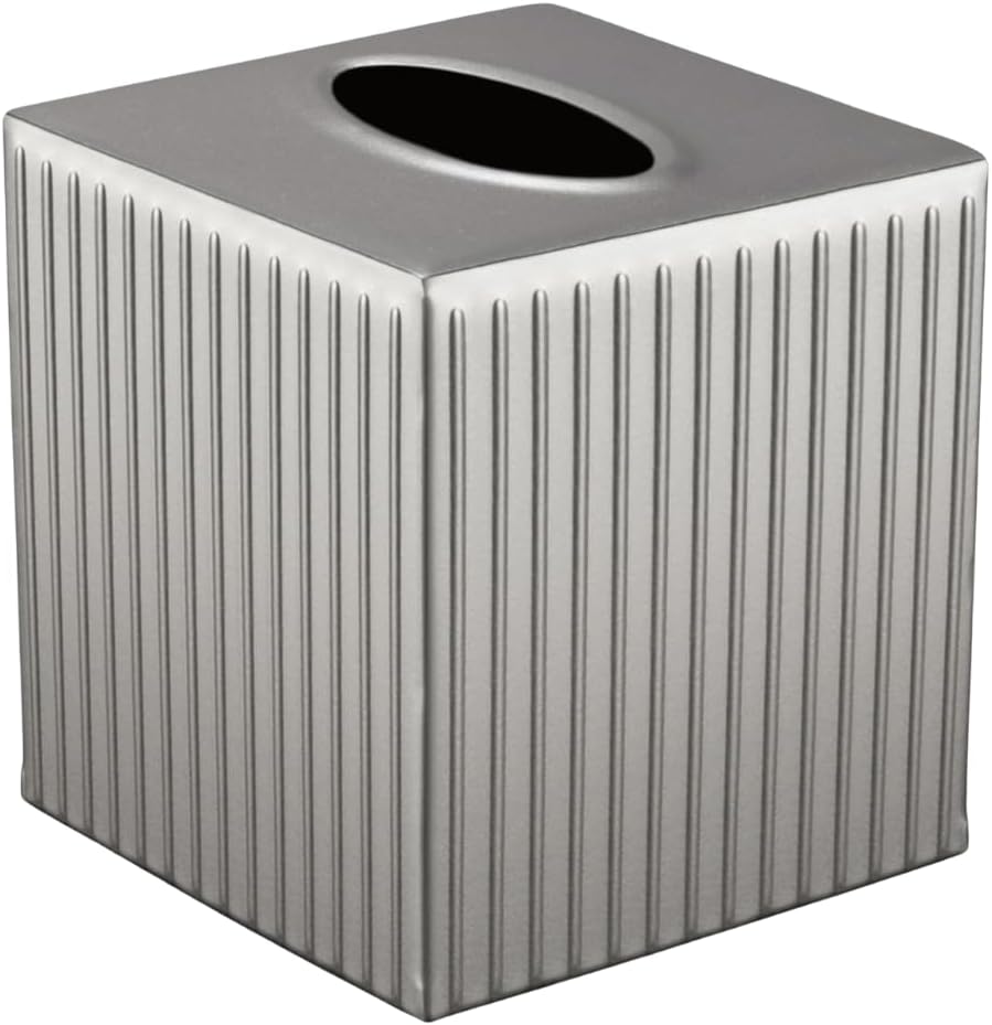 Monarch Abode Tissue Box Cover Square – Handcrafted Ridge Embossed Pewter Metal Tissue Holder Box for Bathroom Accessory, Aesthetic Decorative Facial Napkin Cube for Modern Home Decor