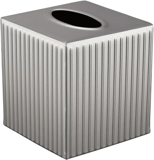 Monarch Abode Tissue Box Cover Square – Handcrafted Ridge Embossed Pewter Metal Tissue Holder Box for Bathroom Accessory, Aesthetic Decorative Facial Napkin Cube for Modern Home Decor