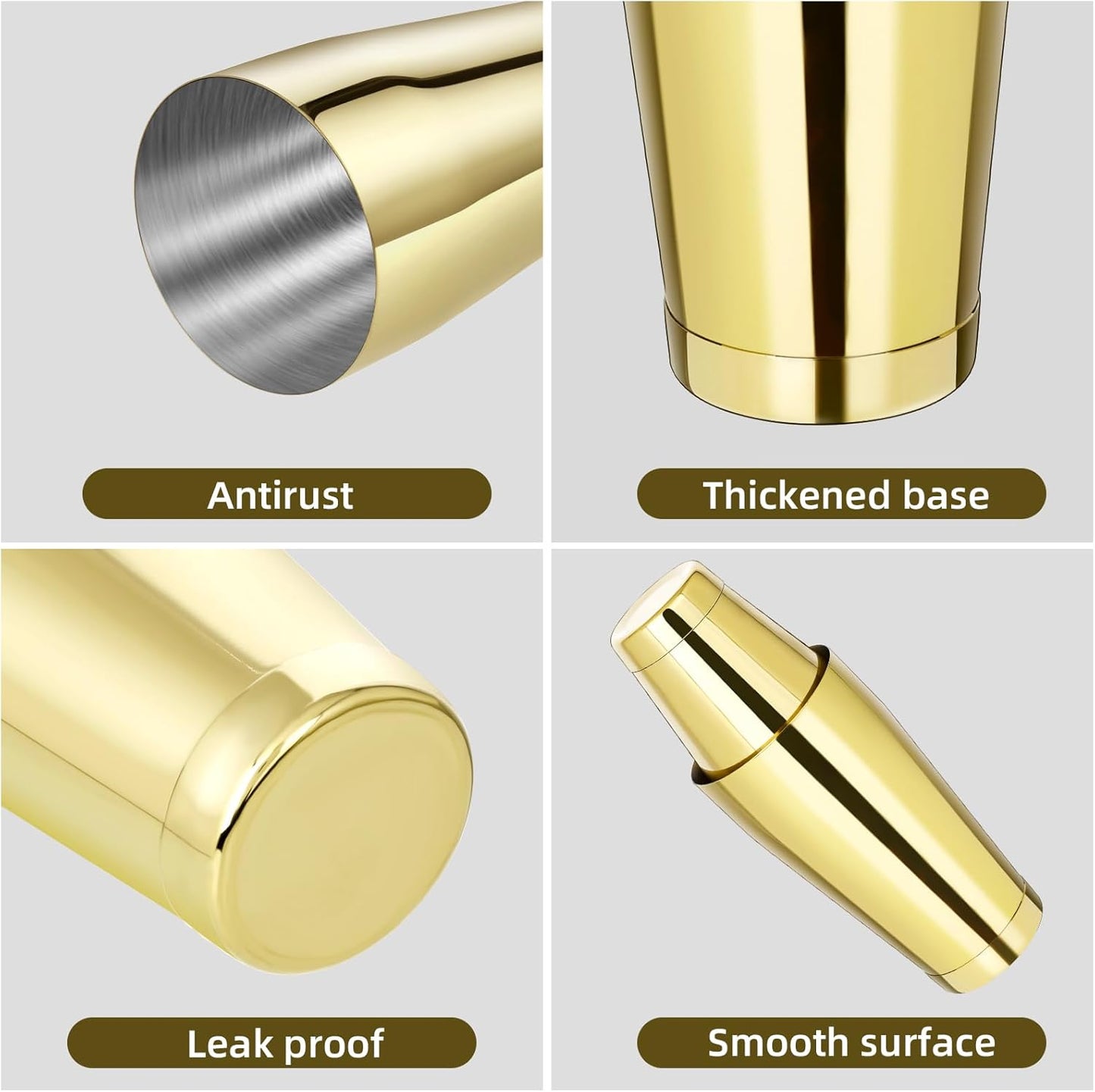 8 Pcs Cocktail Shaker Boston Shaker Set Professional Bartender Kit Bar Shaker Stainless Steel Drink Bartending Martini Tin with 18oz & 28oz Mixed Alcohol Tool for Beginner(Gold)