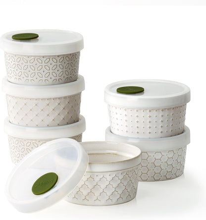 DOWAN Ramekins Oven Safe with Lids 4 oz, Charcuterie Boards Bowls Set for Creme Brulee, Souffle, Dipping Sauces, Custard Cups Ceramic Food Storage Containers, Set of 6, Beige