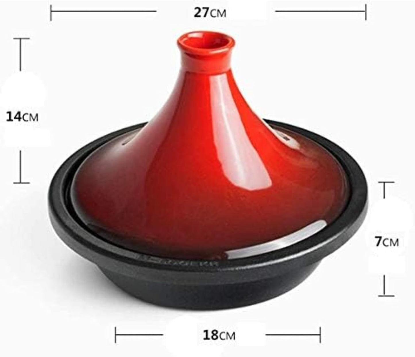 10in Ceramic Tagine Pot with Enameled Cast Iron Base and Cone-Shaped Lid for Braising Slow Cooking Clay Pot Induction Cooker (Red)