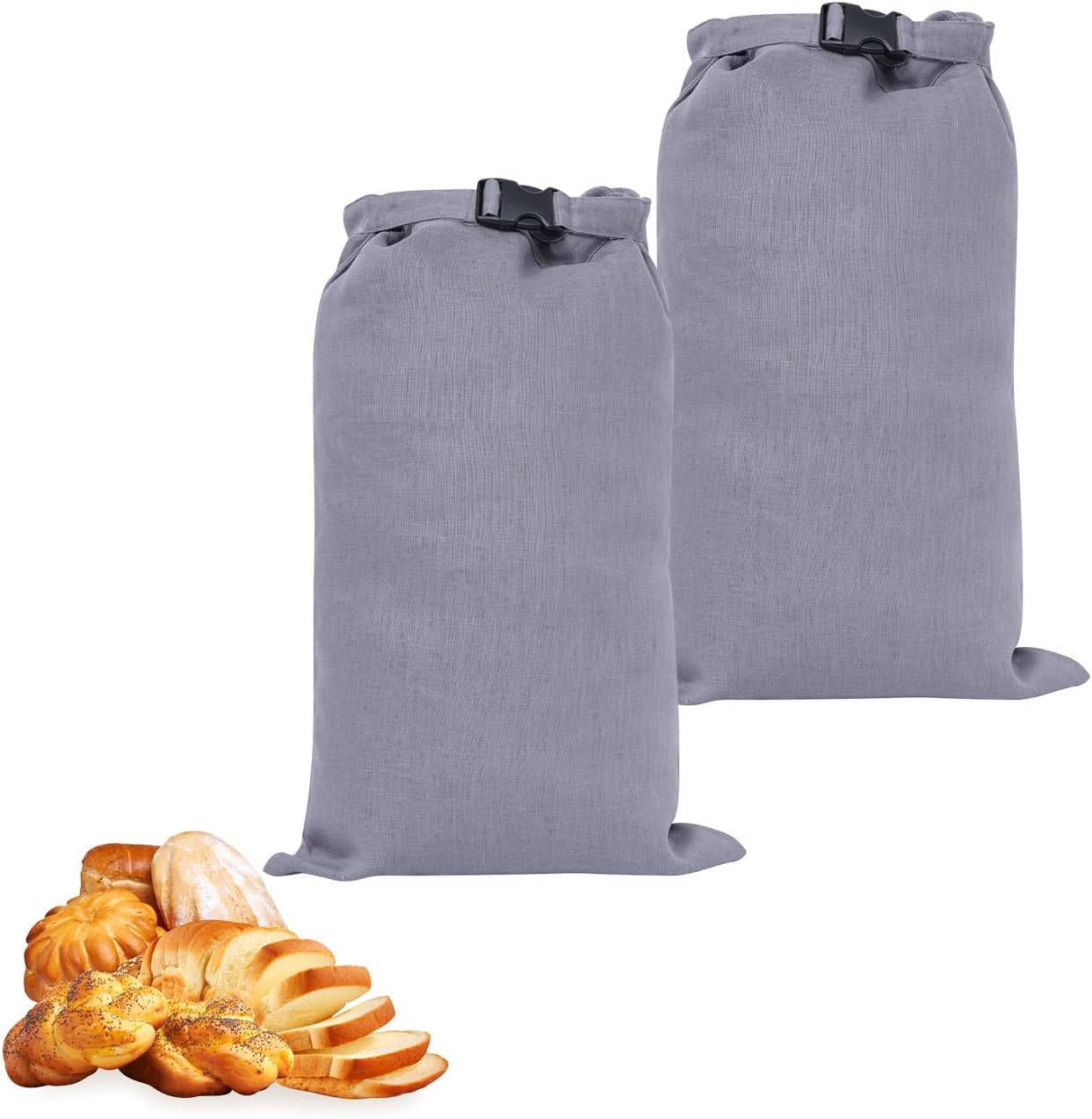 2 Pcs 100% Linen Bread Bags for Homemade Bread 13 x 19.6 Inches Reusable Sourdough Bread Storage Bag with Zipper (Gray)