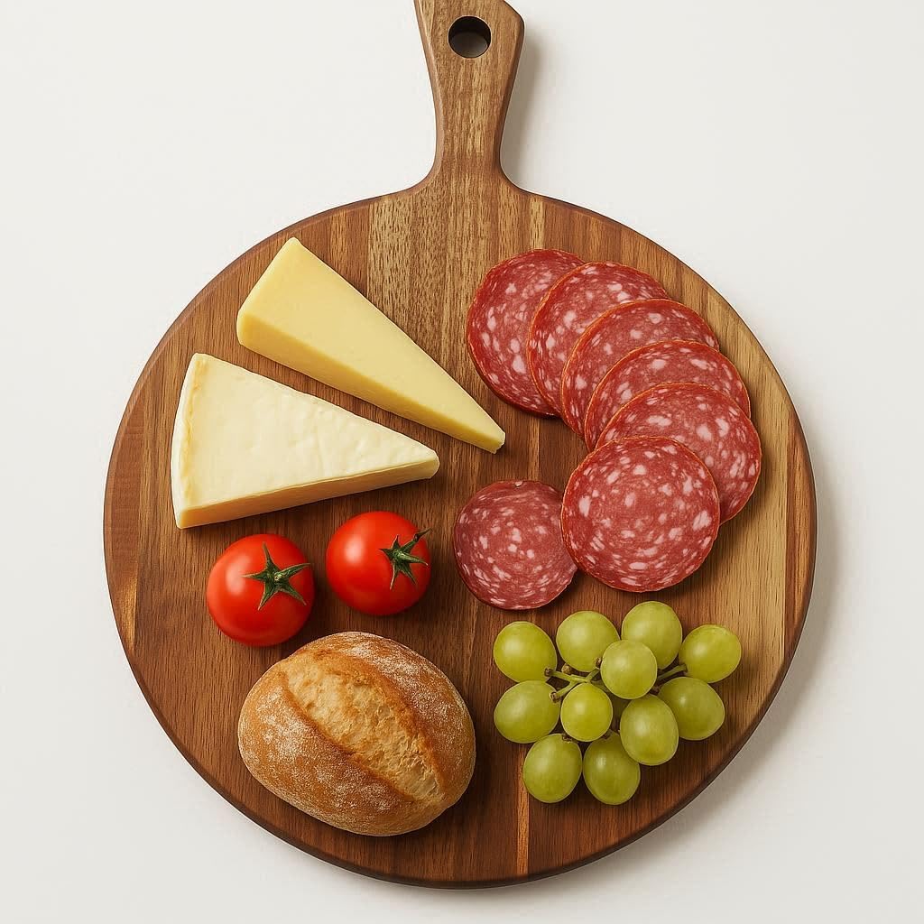 Acacia Wood Cutting Board Round, 16" × 12" × .78" Wooden Chopping Board Round Cutting Boards for Kitchen Charcuterie Board Paddle Carving Butter Serving Tray for Cheese Meat Fruit Pizza Bread