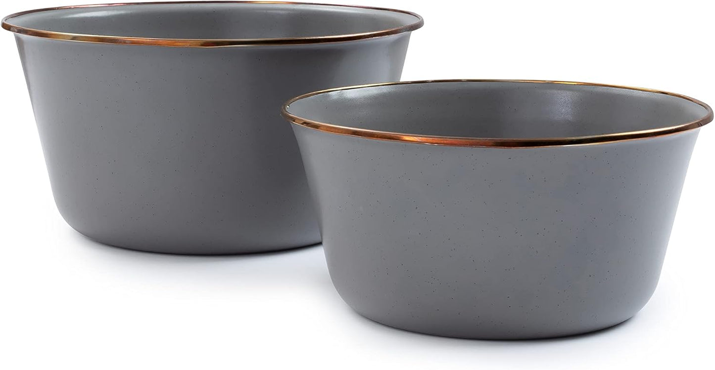 Barebones Enamel Mixing Bowl Set - Mixing Bowls, Salad Bowls, and Serving Bowls - Camping Dishes and Kitchen Essentials (Slate Gray)