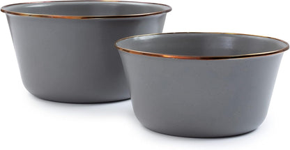 Barebones Enamel Mixing Bowl Set - Mixing Bowls, Salad Bowls, and Serving Bowls - Camping Dishes and Kitchen Essentials (Slate Gray)