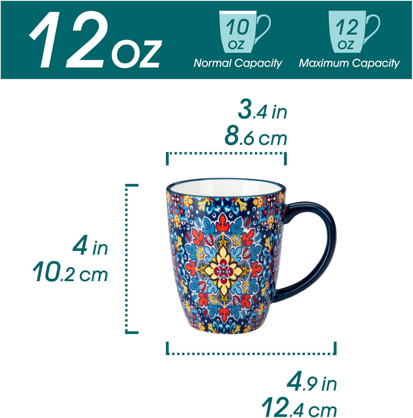 vancasso 12 oz Coffee Mugs Set of 6, Ceramic Mug with Handle, Boho Coffee Cups for Latte, Cappuccino & Hot Chocolate, Dishwasher & Microwave Safe Gift Set, Series SIMI