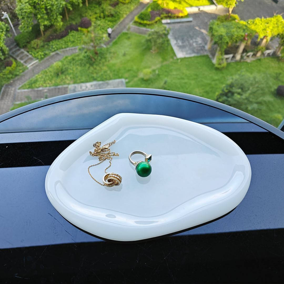 Natural Jade Tray for Jewelry, Food and Daily Items, Irregular Marble Sculpture, Suitable for Home Decor Storage Stone Tray Vanity/Dresser Non-Resin/Non-Ceramic (yunduo-Whie Jade)