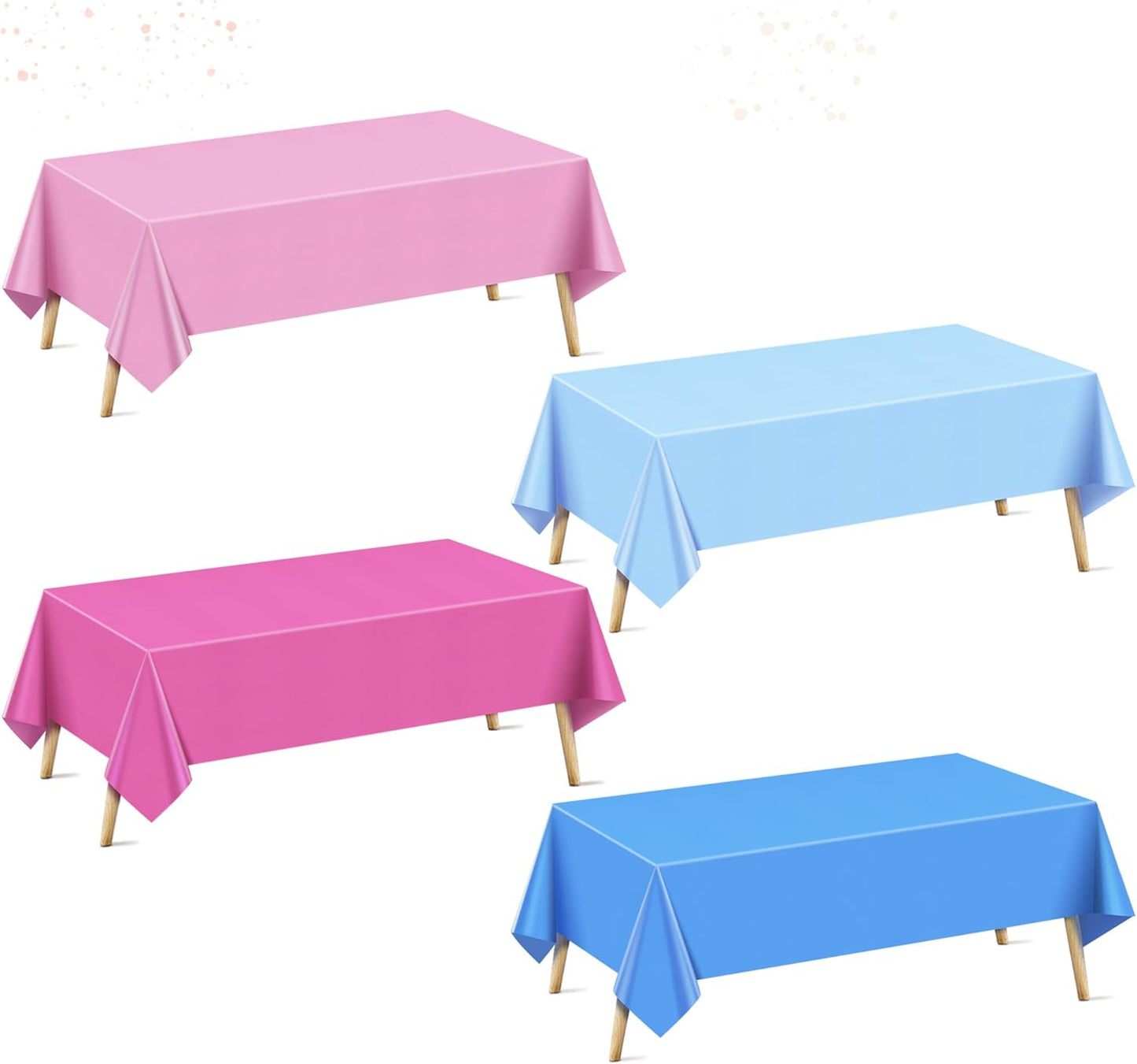 4 Pieces Dark Pink & Blue Series Rectangle Tablecloth, 54x72" Solid Color Waterproof & Spillproof Disposable Plastic Table Cover, Durable Party Tablecloth for Dining, Buffet, Picnic, Outdoor Events