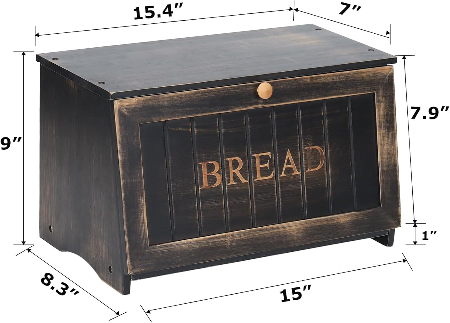HOMEKOKO Large Wood Bread Box for Kitchen Counter, Retro Design Single Layer Bamboo Large Capacity Food Storage Bin (Vintage Black)