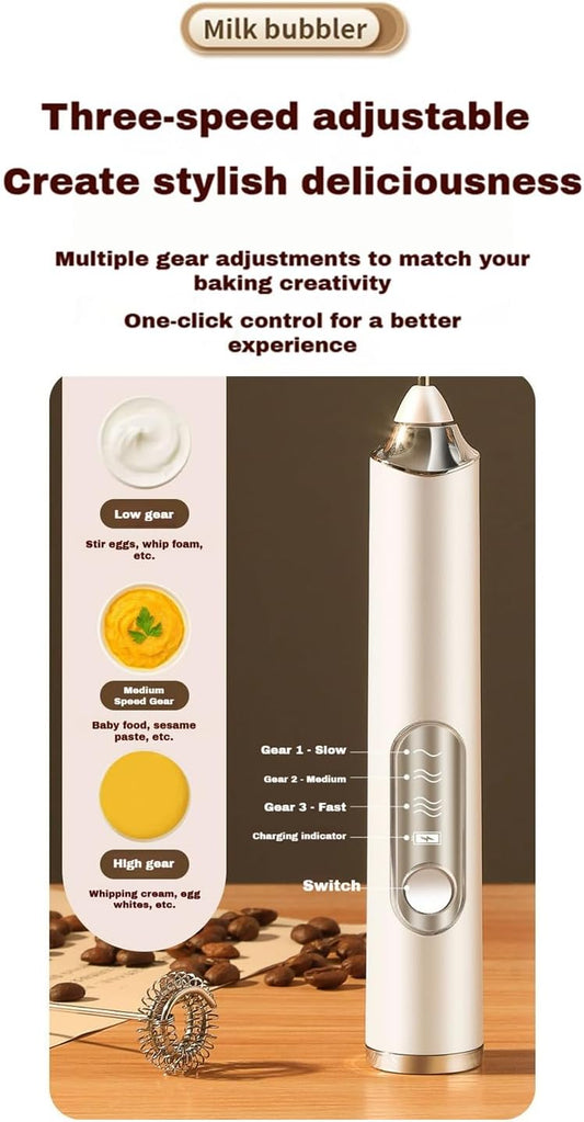 YooHooPo rechargeable milk frother handheld - 3-speed wireless electric whisk for coffee,milk & cream,usb charging